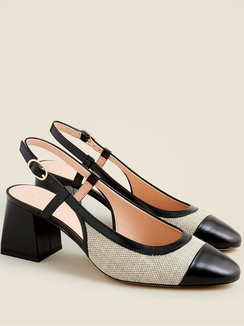 J. Crew Block Heels size 8.5 black tweed round toe ankle slingback